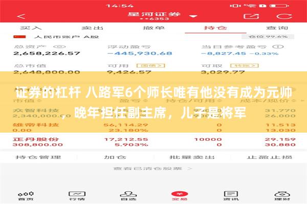 证券的杠杆 八路军6个师长唯有他没有成为元帅，晚年担任副主席，儿子是将军